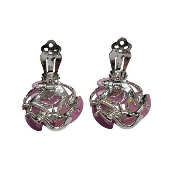 Vintage Pink & Purple Thermoset Clip-On Earrings - Picture 4 of 9